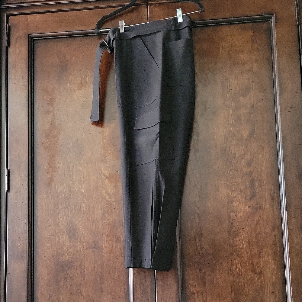Black Women’s Cargo Dress Pants with Waist Tie Banana Republi